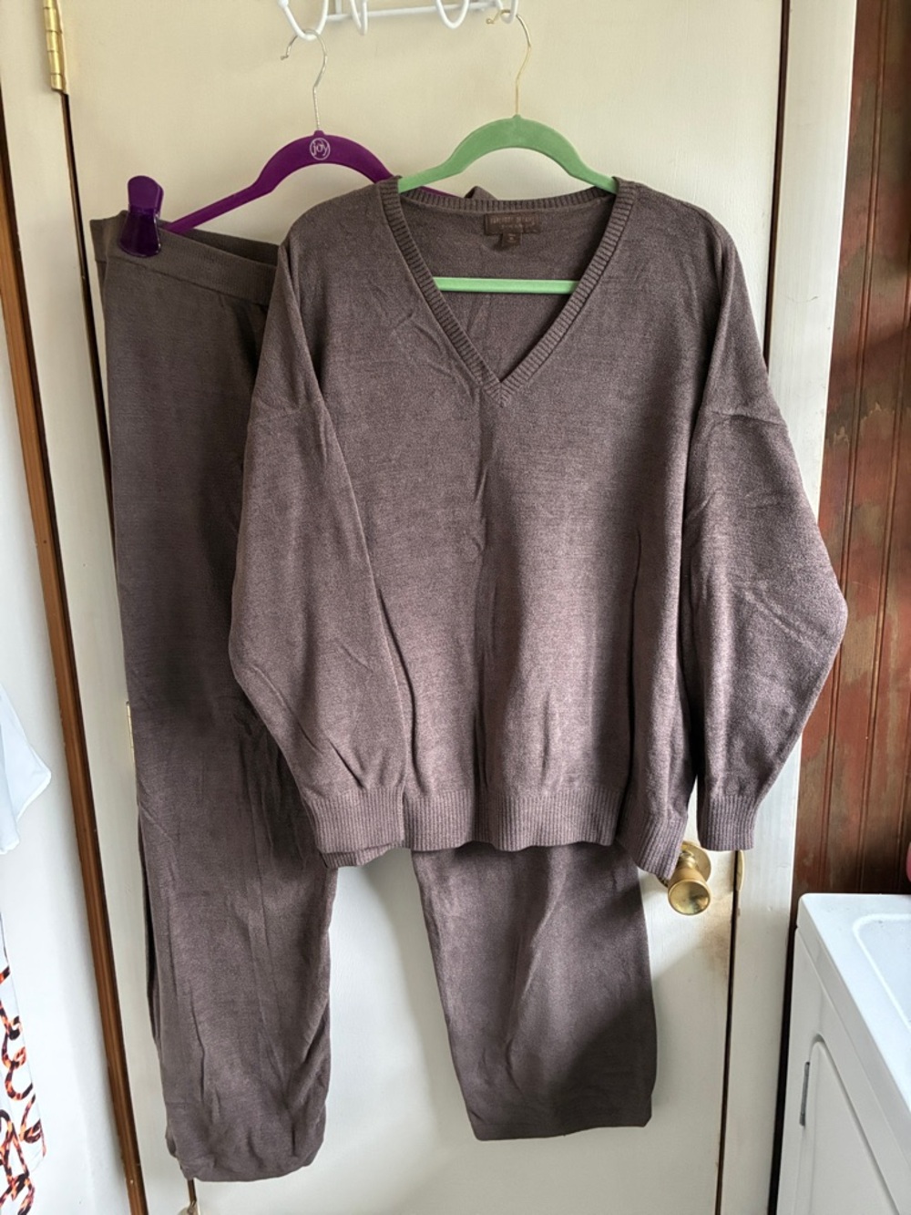 Barefoot Dreams Brown V-Neck Track Pants & Sweater Set